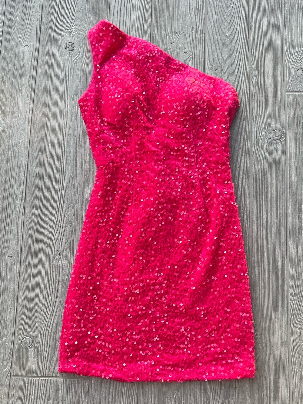 Hot Pink Sequin One Shoulder Bodycon Mini Dress Party Cocktail Homecoming Size 4